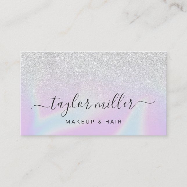 Pretty modern elegant stylish holographic makeup business card (Front)