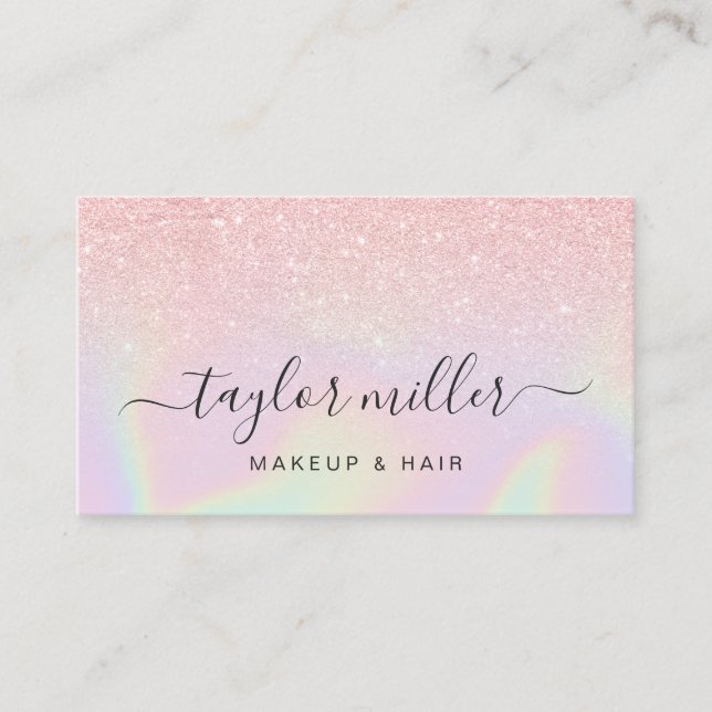 Pretty modern elegant stylish holographic makeup business card (Front)