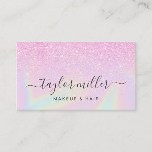 Pretty modern elegant stylish holographic makeup business card