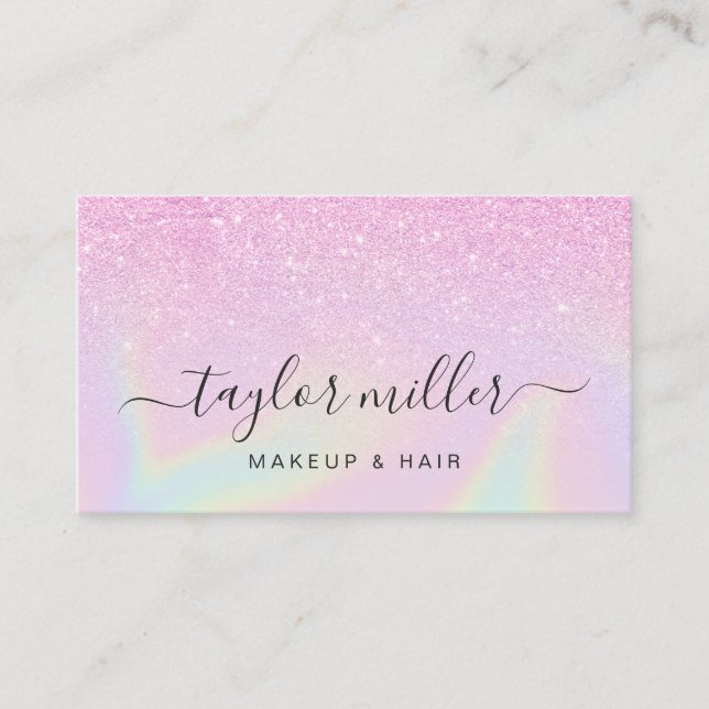 Pretty modern elegant stylish holographic makeup business card (Front)
