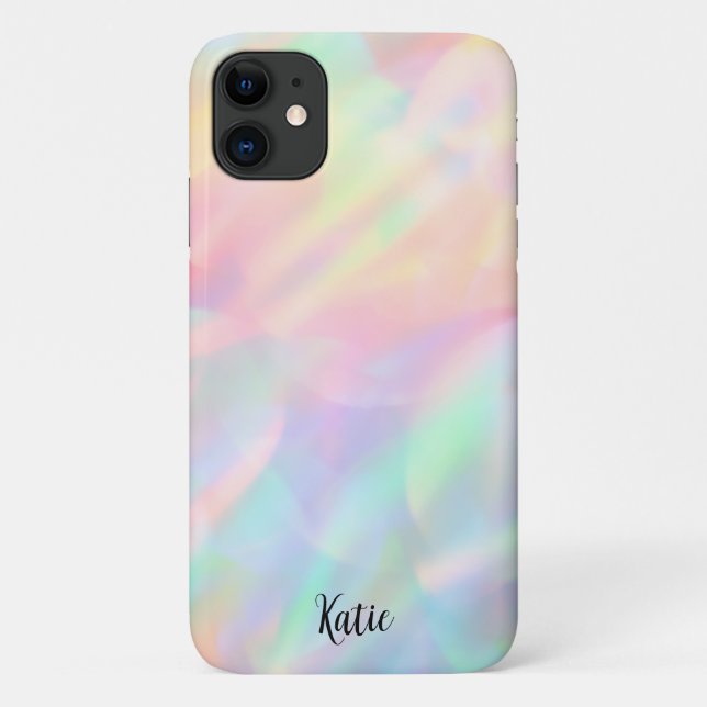 Pretty Modern Faux Iridescent  Name I phone Case (Back)