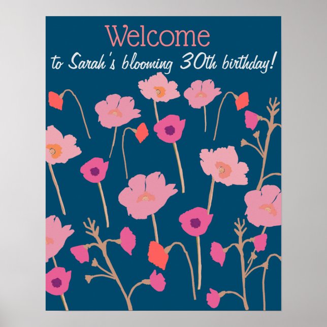 Pretty Modern Floral 30th Party  Poster (Front)