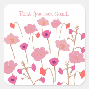 Pretty Modern Floral Birthday  Square Sticker