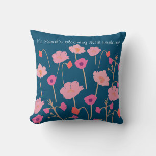 Pretty Modern Floral Birthday With Custom Age Cushion