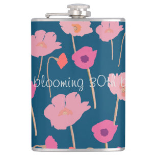 Pretty Modern Floral Birthday With Custom Age Hip Flask