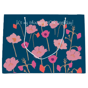 Pretty Modern Floral Birthday With Custom Age Large Gift Bag
