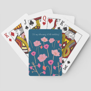 Pretty Modern Floral Birthday With Custom Age Playing Cards