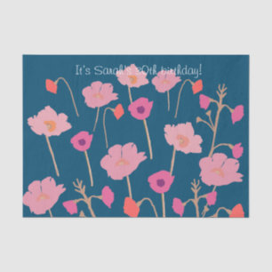 Pretty Modern Floral Birthday With Custom Age Tissue Paper