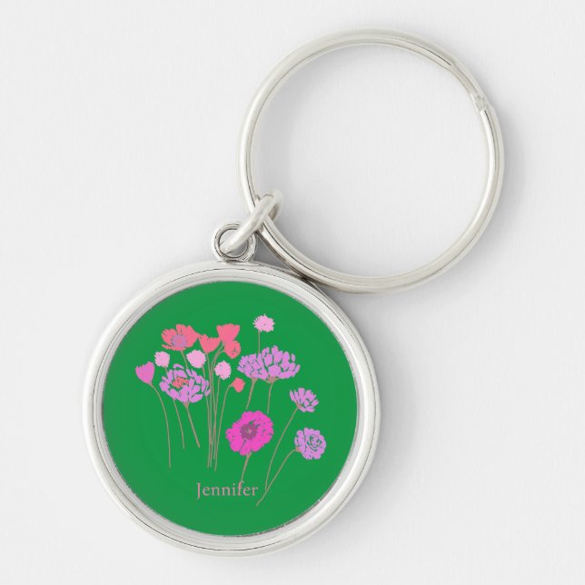 Pretty Modern Floral Green Key Ring (Front)