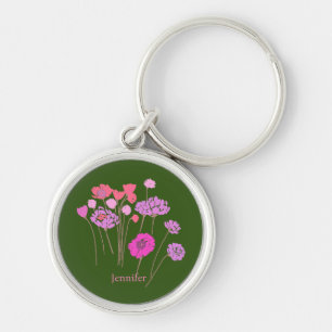 Pretty Modern Floral Olive Key Ring
