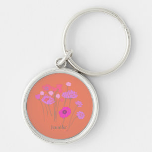 Pretty Modern Floral Orange Key Ring