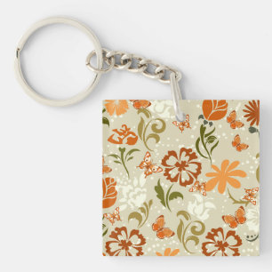 Pretty Modern Floral Pattern Key Ring