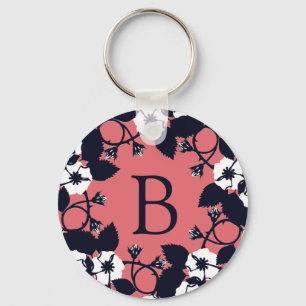 Pretty Modern Floral Pink Monogram Key Ring