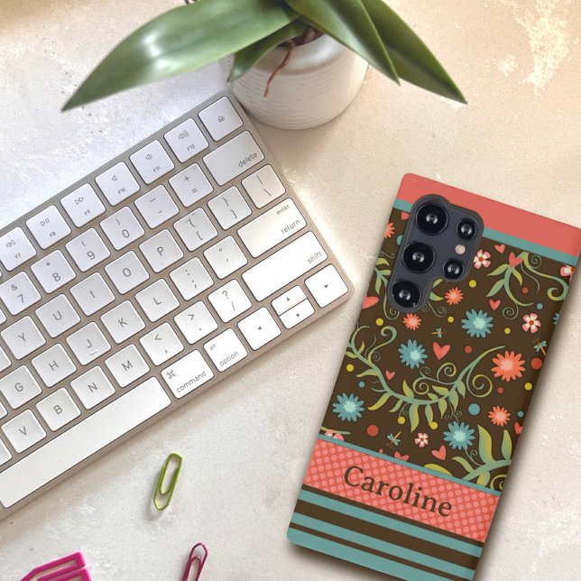 Pretty Modern Floral Stripe NameInspirivity  Samsung Galaxy S21 Ultra Case (Creator Uploaded)