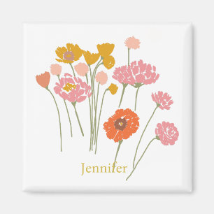 Pretty Modern Floral White Magnet