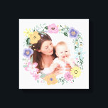 Pretty Modern Flower Wreath Custom Photo Canvas Print<br><div class="desc">Pretty flower wreath framing one of your favourite photos.</div>