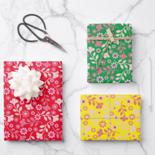 Pretty Modern Flowers And Vines Trio Wrapping Paper Sheet