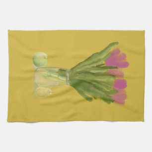 Pretty Modern Flowers & pear & apple Tea Towel