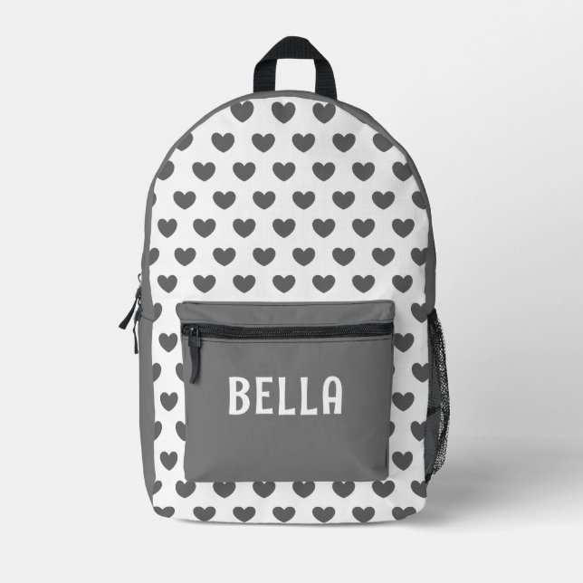 Pretty Modern Heart Pattern Cute Grey  Printed Backpack (Front)