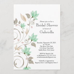 Pretty Modern Mint Green Floral Vine Bridal Shower Invitation