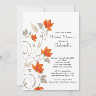 Pretty Modern Orange Floral Vine Bridal Shower Invitation