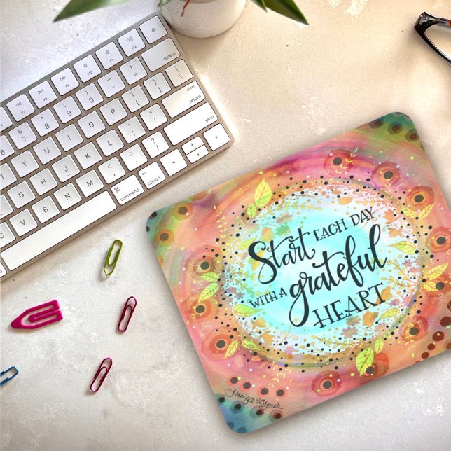 Pretty Modern Pastel Floral Grateful Heart Mouse Mat (Creator Uploaded)