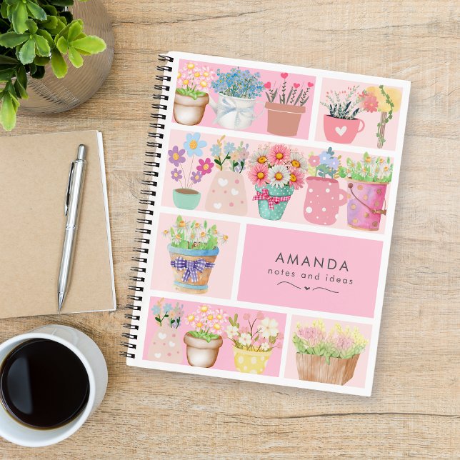 Pretty modern pink elegant flower pots notebook (Creator Uploaded)