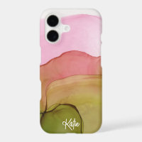 Pretty Modern Pink Green Watercolor w/ Name