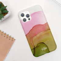 Pretty Modern Pink Green Watercolor w/ Name