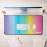 Pretty Modern Pink Watercolor Rainbow Name  Desk Mat<br><div class="desc">This fun,  colourful desk mat features a hand painted watercolor rainbow design (using pink instead of red).  A text template is included for personalisation - makes a great gift!</div>