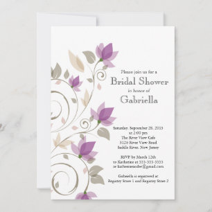 Pretty Modern Purple Floral Vine Bridal Shower Invitation