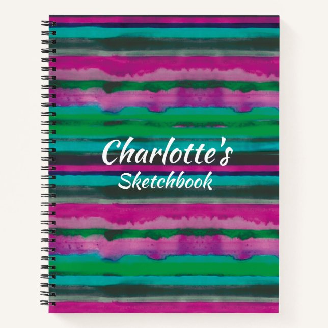 Pretty Modern Stripes Personalised Notebook (Front)