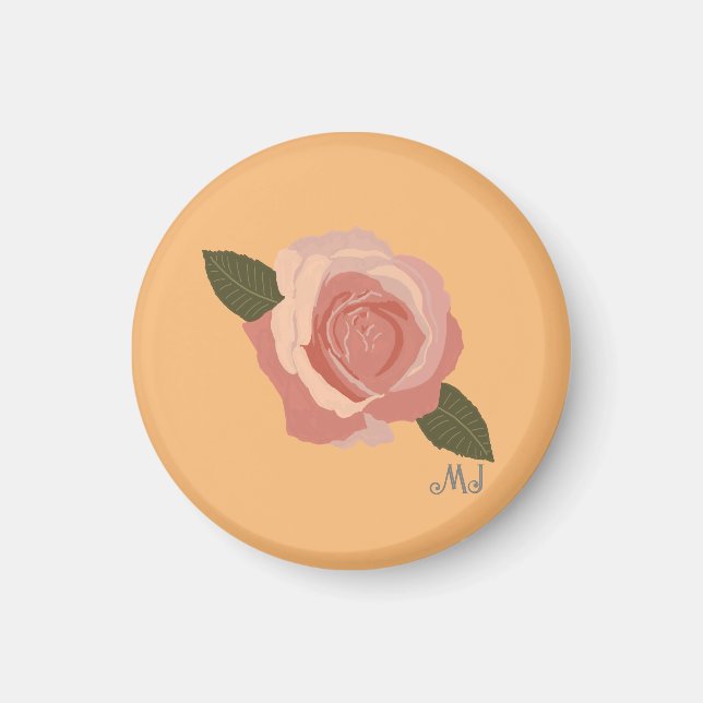 Pretty Modern Stylish Rose  +Initials Orange Magnet (Front)