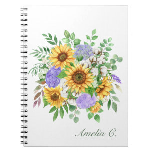 Pretty Modern Sunflower Bouquet White Notebook