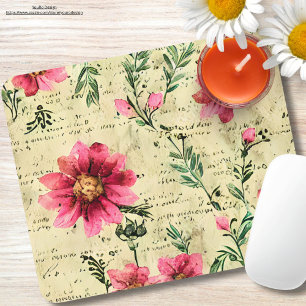 Pretty modern trendy rustic vintage floral mouse mat