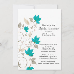 Pretty Modern Turquoise Floral Vine Bridal Shower Invitation