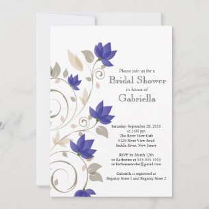 Pretty Modern Violet Floral Vine Bridal Shower Invitation