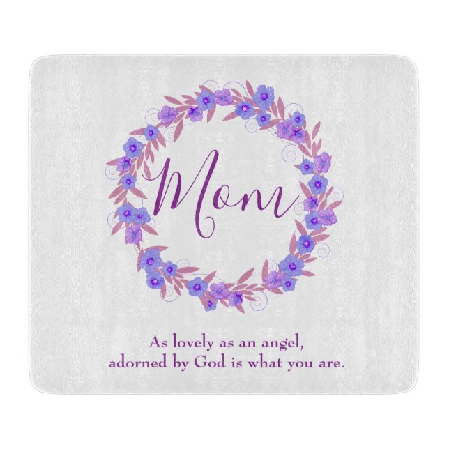 Pretty Mom Purple and Blue floral wreath Cutting Board (Front)