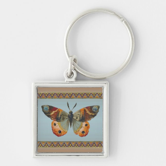 Pretty Monarch Butterfly Abstract Border Key Ring (Front)