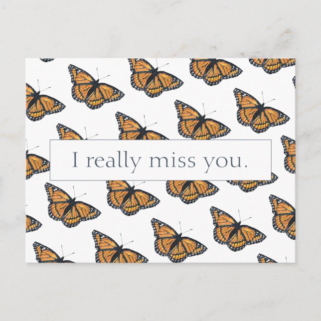 Pretty Monarch Butterfly Pattern Missing You Postcard (Front)