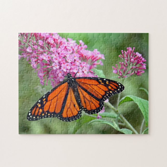 Pretty Monarch Butterfly Pink Floral Photo Jigsaw Puzzle (Horizontal)