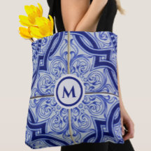 Pretty Monogram Blue + White Tile Pattern