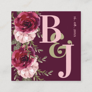 Pretty Monogram Burgundy Blush Pink Floral Wedding Enclosure Card