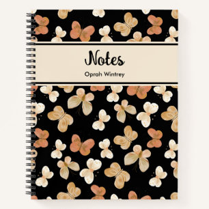 Pretty Monogram Butterfly Personalised Name Black Notebook