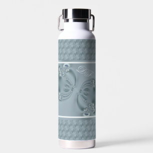 Pretty Monogram Elegant Butterfly Wings Teal Water Bottle