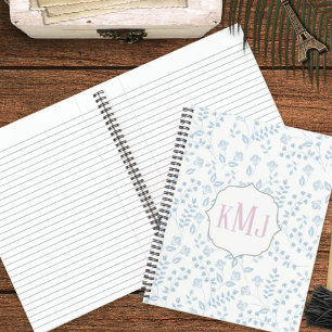 Pretty Monogram Elegant Simple Blue Floral Notebook