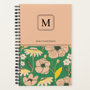 Pretty Monogram Floral Pattern Personalised Name Notebook