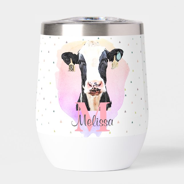 Pretty Monogram Girls Name Pink Cute Holstein Cow (Front)
