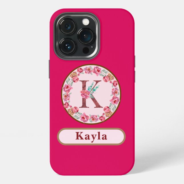 Pretty Monogram K Floral Case-Mate iPhone Case (Back)