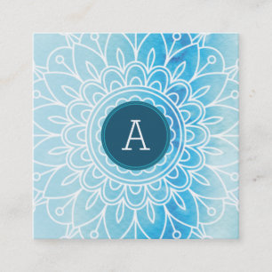 PRETTY MONOGRAM modern boho mandala pattern aqua Square Business Card